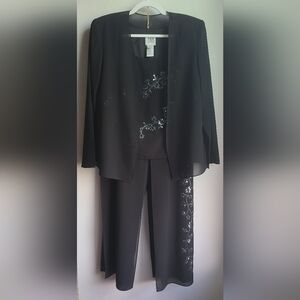 R&M Richards - Woman's 3 Pc Black Sequins Formal Jacket, Tank, & Pant Set, Sz 10